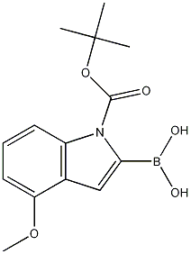 Structure of 1H-Indole-1-carboxylic acid, 2-borono-4-methoxy-, 1-(1,1-dimethylethyl) ester