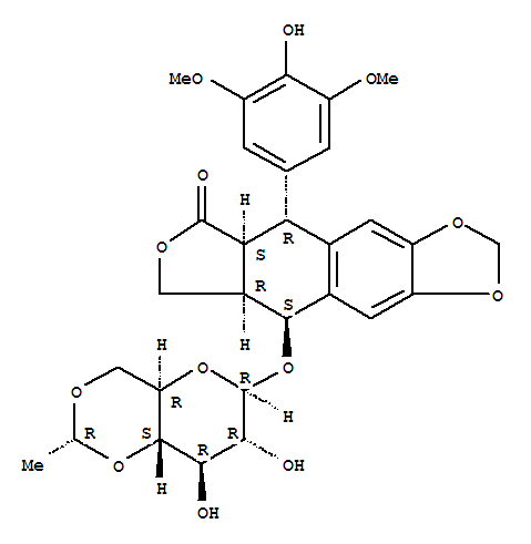 Structure of Furo[3',4':6,7]naphtho[2,3-d]-1,3-dioxol-6(5aH)-one,9-[(4,6-O-ethylidene-b-D-glucopyranosyl)oxy]-5,8,8a,9-tetrahydro-5-(4-hydroxy-3,5-dimethoxyphenyl)-,[5R-[5a,5aa,8aa,9b(R*)]]-