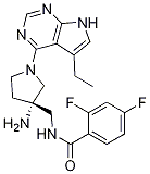 Structure of (S)-N-[[3-Amino-1-(5-ethyl-7H-pyrrolo[2,3-d]pyrimidin-4-yl)pyrrolidin-3-yl]methyl]-2,4-difluorobenzamide