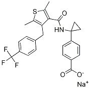 Structure of 4-[1-[[[2,5-Dimethyl-4-[[4-(trifluoromethyl)phenyl]methyl]-3-thienyl]carbonyl]amino]cyclopropyl]benzoic acid sodium salt