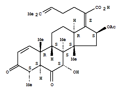 (8α,9β,13α,14β,17Z)-16β-(Acetyloxy)-7α-hydroxy-3,6-dioxo-29-nor-5α-dammara-1,17(20),24-trien-21-oic acid结构式