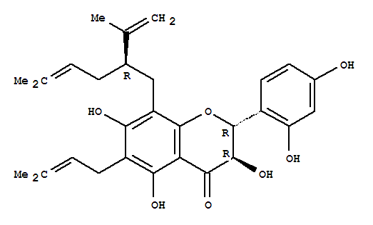 Structure of (2R,3R)-2-(2,4-dihydroxyphenyl)-3,5,7-trihydroxy-6-(3-methylbut-2-en-1-yl)-8-[(2R)-5-methyl-2-(prop-1-en-2-yl)hex-4-en-1-yl]-2,3-dihydro-4H-chromen-4-one
