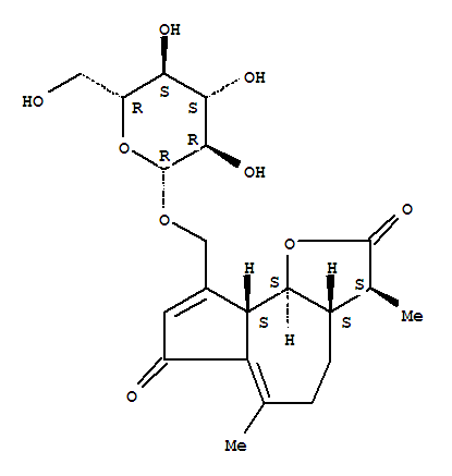 Structure of Azuleno[4,5-b]furan-2,7-dione,9-[(b-D-glucopyranosyloxy)methyl]-3,3a,4,5,9a,9b-hexahydro-3,6-dimethyl-,[3S-(3a,3aa,9aa,9bb)]-