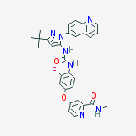 Structure of 4-[4-[(5-tert-butyl-2-quinolin-6-ylpyrazol-3-yl)carbamoylamino]-3-fluorophenoxy]-N-methylpyridine-2-carboxamide