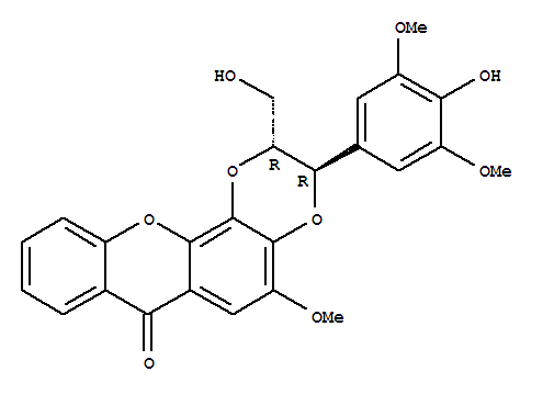 (2R,3R)-3-(4-hydroxy-3,5-dimethoxyphenyl)-2-(hydroxymethyl)-5-methoxy-2,3-dihydro-7H-[1,4]dioxino[2,3-c]xanthen-7-one结构式
