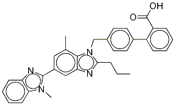 Structure of Telmisartan Related Compound B (15 mg) (4'-[(1,7'-dimethyl-2'-propyl-1H,1'H-2,5'-bibenzo[d]imidazol-1'-yl)methyl]biphenyl-2-carboxylic acid)