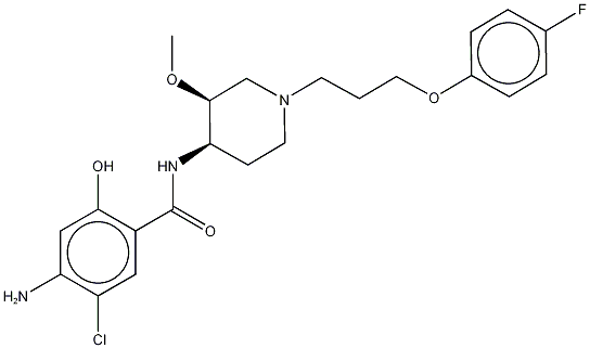 Structure of Benzamide, 4-amino-5-chloro-N-(1-(3-(4-fluorophenoxy)propyl)-3-methoxy-4-piperidinyl)-2-hydroxy-, cis-