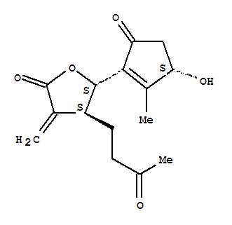 2(3H)-Furanone,dihydro-5-(3-hydroxy-2-methyl-5-oxo-1-cyclopenten-1-yl)-3-methylene-4-(3-oxobutyl)-,[4S-[4a,5b(R*)]]-结构式