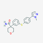 4-[3-[4-(2-methylpyrazol-3-yl)phenyl]sulfanylphenyl]oxane-4-carboxamide结构式