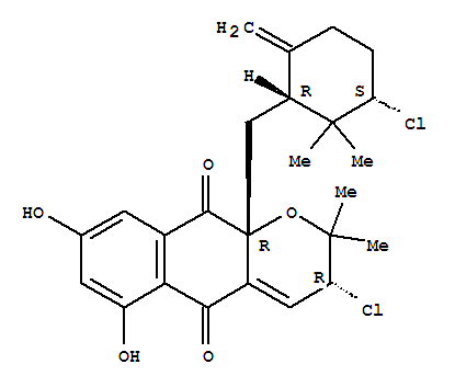 Structure of (3R)-3α-Chloro-6,8-dihydroxy-3,10a-dihydro-2,2-dimethyl-10aβ-[[(1R,3S)-2,2-dimethyl-3-chloro-6-methylenecyclohexyl]methyl]-2H-naphtho[2,3-b]pyran-5,10-dione