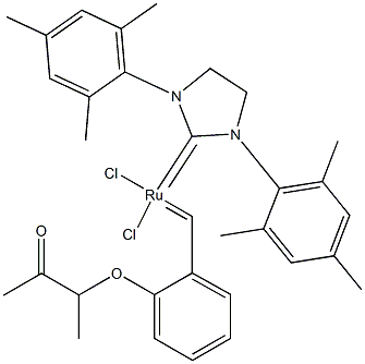 Structure of [1,3-Bis(2,4,6-trimethylphenyl)-2-imidazolidinylidene]dichloro[[2-(1-methyl-2-oxopropoxy)phenyl]methylene]ruthenium