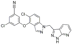 3-(1-((1H-pyrazolo[3,4-b]pyridin-3-yl)methyl)-5-chloro-1H-indazol-4-yloxy)-5-chlorobenzonitrile结构式