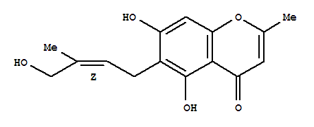 Structure of 4H-1-Benzopyran-4-one,5,7-dihydroxy-6-(4-hydroxy-3-methyl-2-butenyl)-2-methyl-, (Z)-