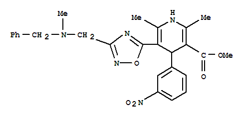 methyl (5E)-5-[3-{[benzyl(methyl)amino]methyl}-1,2,4-oxadiazol-5(2H)-ylidene]-2,6-dimethyl-4-(3-nitrophenyl)-4,5-dihydropyridine-3-carboxylate结构式