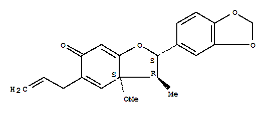 6(2H)-Benzofuranone,2-(1,3-benzodioxol-5-yl)-3,3a-dihydro-3a-methoxy-3-methyl-5-(2-propen-1-yl)-,(2S,3R,3aS)-结构式