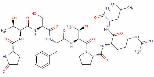 Pyr-Thr-Ser-Phe-Thr-Pro-Arg-Leu-NH2结构式