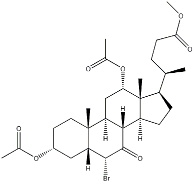 (3alpha,5beta,6alpha,12alpha)-3,12-双(乙酰氧基)-6-溴-7-酮基胆烷-24-酸甲酯结构式