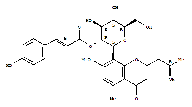 Structure of 4H-1-Benzopyran-4-one,8-[2-O-[(2E)-3-(4-hydroxyphenyl)-1-oxo-2-propen-1-yl]-b-D-glucopyranosyl]-2-[(2R)-2-hydroxypropyl]-7-methoxy-5-methyl-