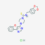 Structure of N-(1,3-benzodioxol-5-ylmethyl)-4-([1]benzofuro[3,2-d]pyrimidin-4-yl)piperazine-1-carbothioamide;hydrochloride