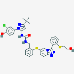 Structure of 1-[5-tert-butyl-2-(3-chloro-4-hydroxyphenyl)pyrazol-3-yl]-3-[[2-[[3-[2-(2-hydroxyethylsulfanyl)phenyl]-[1,2,4]triazolo[4,3-a]pyridin-6-yl]sulfanyl]phenyl]methyl]urea