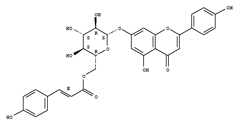 Structure of apigenin-7-O-(6-O-4-coumaroyl)-beta-glucopyranoside