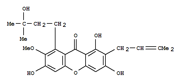 Structure of 9H-Xanthen-9-one,1,3,6-trihydroxy-8-(3-hydroxy-3-methylbutyl)-7-methoxy-2-(3-methyl-2-butenyl)