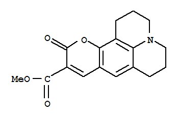 Structure of 2,3,5,6-1H,4H-TETRAHYDRO-8-METHOXYCARBONYL-QUINOLIZINO- (9,9A,1-GH)COUMARIN