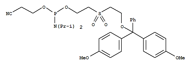 Structure of (2-CYANOETHOXY)-2-(2-O-1,1-DIMETHOXYTRITYLOXYETHYLSULFONYL)- ETHOXY-N,N-DIISOPROPYLAMINOPHOSPHINE)