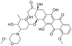 Structure of (8S,10S)-6,8,11-trihydroxy-8-(2-hydroxyacetyl)-10-[5-hydroxy-4-[(2S)-2-methoxymorpholin-4-yl]-6-methyl-oxan-2-yl]oxy-1-methoxy-9,10-dihydro-7H-tetracene-5,12-dione