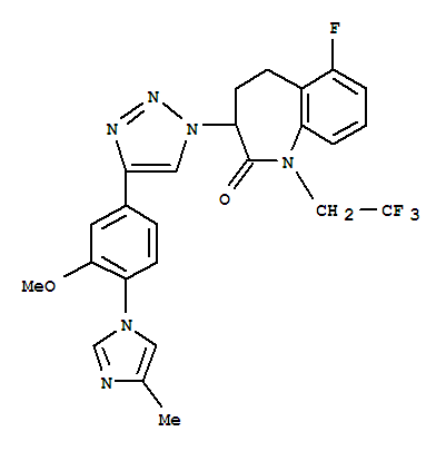 Structure of 6-fluoro-3-[4-[3-methoxy-4-(4-methylimidazol-1-yl)phenyl]triazol-1-yl]-1-(2,2,2-trifluoroethyl)-4,5-dihydro-3H-1-benzazepin-2-one