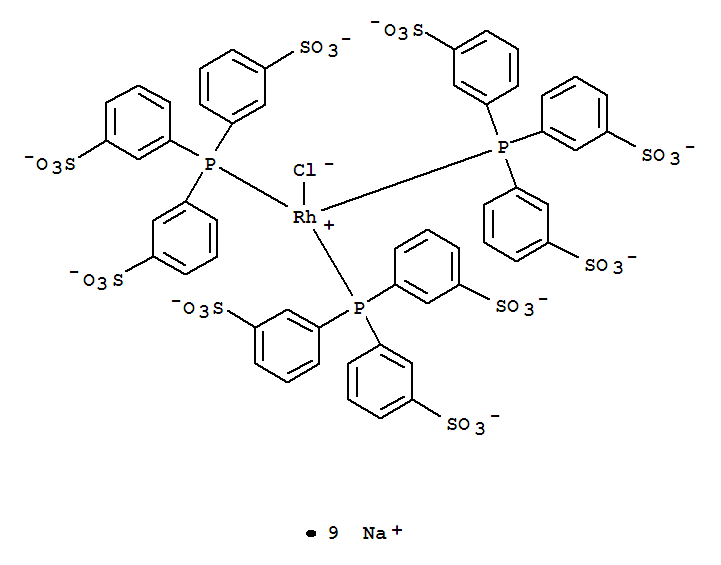 Structure of ClRh(P(C6H4SO3Na)3)3xH2O