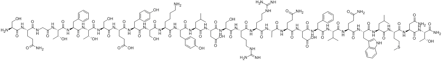 Structure of H-SER-GLN-GLY-THR-PHE-THR-SER-GLU-TYR-SER-LYS-TYR-LEU-ASP-SER-ARG-ARG-ALA-GLN-ASP-PHE-VAL-GLN-TRP-LEU-MET-ASN-THR-NH2