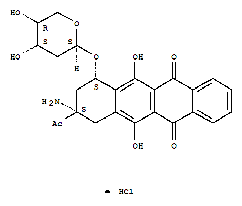 Structure of (1S,3S)-3-acetyl-3-amino-5,12-dihydroxy-6,11-dioxo-1,2,3,4,6,11-hexahydrotetracen-1-yl 2-deoxy-beta-D-erythro-pentopyranoside hydrochloride (1:1)