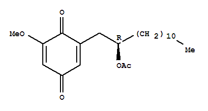 Structure of 1-(5-methoxy-3,6-dioxocyclohexa-1,4-dien-1-yl)tridecan-2-yl acetate