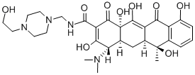 Structure of 2-Naphthacenecarboxamide,4-(dimethylamino)-1,4,4a,5,5a,6,11,12a-octahydro-3,6,10,12,12a-pentahydroxy-N-[[4-(2-hydroxyethyl)-1-piperazinyl]methyl]-6-methyl-1,11-dioxo-,(4S,4aS,5aS,6S,12aS)-