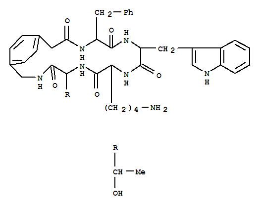 Structure of cyclo(phenylalanyl-tryptophyl-lysyl-threonyl-4-(aminomethyl)phenylacetic acid)