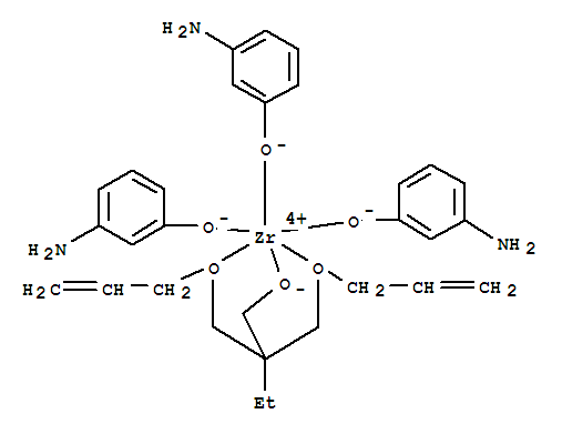 Structure of Zirconium, tris(3-aminophenolato-.kappa.O)2,2-bis(2-propenyloxy-.kappa.O)methyl-1-butanolato-.kappa.O-, (OC-6-22)-