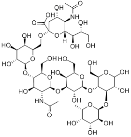 Structure of ALPHA-NEUNAC-[2->6]-BETA-GAL-[1->4]-BETA-GLCNAC-[1->3]-BETA-GAL-[1->4]-[ALPHA-FUC-(1->3)]-GLC