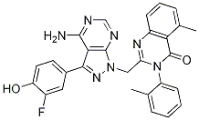 Structure of 2-((4-aMino-3-(3-fluoro-4-hydroxyphenyl)-1H-pyrazolo[3,4-d]pyriMidin-1-yl)Methyl)-5-Methyl-3-o-tolylquinazolin-4(3H)-one