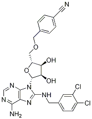 Structure of 5'-O-[(4-Cyanophenyl)methyl]-8-[[(3,4-dichlorophenyl)methyl]amino]-adenosine