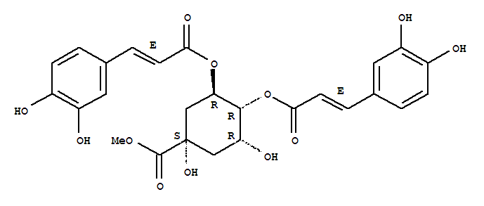 Cyclohexanecarboxylicacid,3,4-bis[[(2E)-3-(3,4-dihydroxyphenyl)-1-oxo-2-propen-1-yl]oxy]-1,5-dihydroxy-,methyl ester, (1S,3R,4R,5R)-结构式
