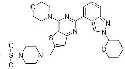 Structure of 4-(6-((4-(methylsulfonyl)piperazin-1-yl)methyl)-2-(2-(tetrahydro-2H-pyran-2-yl)-2H-indazol-4-yl)thieno[3,2-d]pyrimidin-4-yl)morpholine