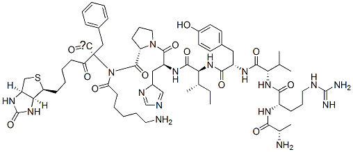 Structure of biotinyl-epsilon-aminohexanoyl-alanyl-arginyl-valyl-tyrosyl-isoleucyl-histidyl-prolyl-phenylalanyl(4N3)-hydroxy