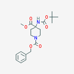 Structure of 4-[[(1,1-dimethylethoxy)carbonyl]amino]-1,4-Piperidinedicarboxylic acid 4-methyl 1-(phenylmethyl) ester