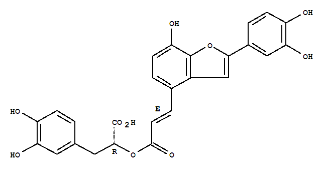 Structure of Benzenepropanoic acid, a-[[(2E)-3-[2-(3,4-dihydroxyphenyl)-7-hydroxy-4-benzofuranyl]-1-oxo-2-propen-1-yl]oxy]-3,4-dihydroxy-,(aR)-