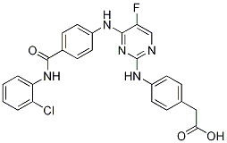 Structure of (4-{[4-({4-[(2-Chlorophenyl)carbamoyl]phenyl}amino)-5-fluoro-2-py rimidinyl]amino}phenyl)acetic acid