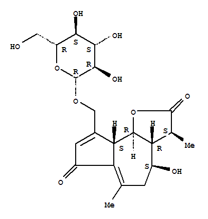 Azuleno[4,5-b]furan-2,7-dione,9-[(b-D-glucopyranosyloxy)methyl]-3,3a,4,5,9a,9b-hexahydro-4-hydroxy-3,6-dimethyl-,[3S-(3a,3aa,4a,9aa,9bb)]-结构式