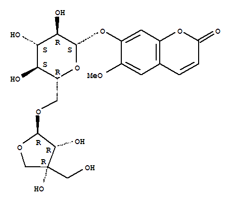 Structure of 6-methoxy-2-oxo-2H-chromen-7-yl 6-O-[3,4-dihydroxy-4-(hydroxymethyl)tetrahydrofuran-2-yl]hexopyranoside
