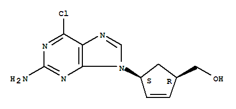 (-)-(1S,4R)-4-(2-amino-6-chloro-9H-purin-9-yl)cyclopent-2-enylmethanol结构式