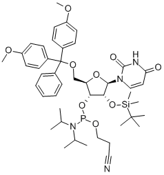 Structure of 5-O-(4,4-Dimethoxytrityl)-2-O-[(tert-butyl)dimethylsilyl]uridine-3-(2-cyanoethyl-N,N-diisopropyl)phosphoramidite